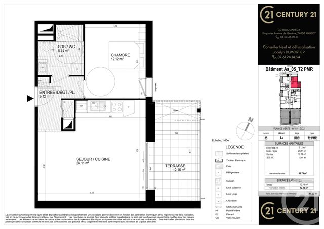 Appartement T2 à vendre - 2 pièces - 48.79 m2 - 74 - RHONE-ALPES - Century 21 Cd Immo