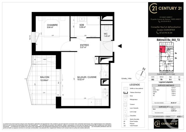 Appartement T2 à vendre - 2 pièces - 40.24 m2 - 74 - RHONE-ALPES - Century 21 Cd Immo