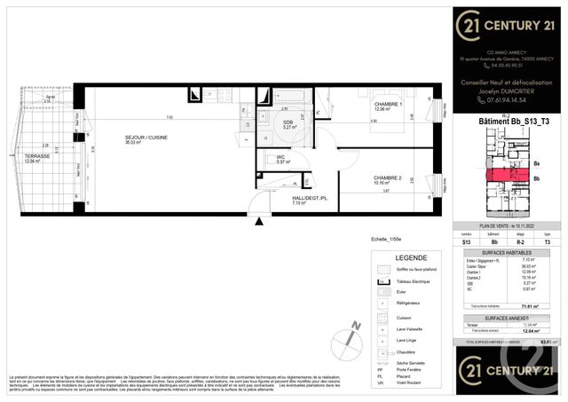 Appartement T3 à vendre - 3 pièces - 71.61 m2 - 74 - RHONE-ALPES - Century 21 Cd Immo