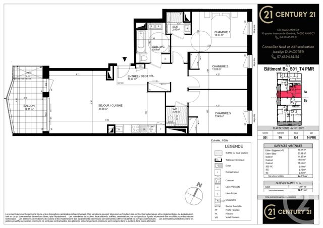 Appartement T4 à vendre - 4 pièces - 94.22 m2 - 74 - RHONE-ALPES - Century 21 Cd Immo